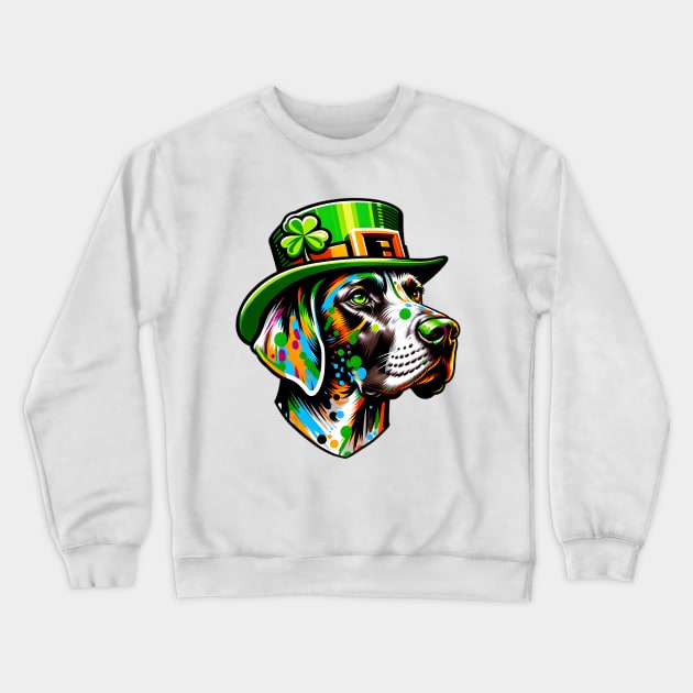 Lively German Shorthaired Pointer Enjoys Saint Patrick's Day Crewneck Sweatshirt by ArtRUs